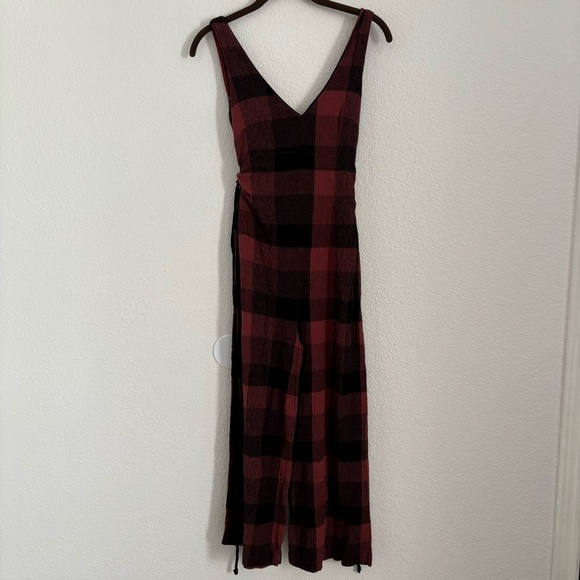 Ett:twa Anthropologie Women's Size 2 Black/Red Plaid Wide Leg Romper - Picture 2 of 7